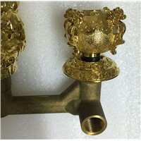Bathtub Faucet Wall Mount Baroque Style Gold Brass Bathroom Lavatory Sink Faucet Dragon Dual Handles Mixer Basin Tap LB-69C018-A