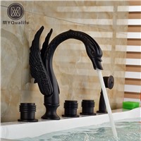 Creative Swan Shape Bathtub Mixer Faucet Deck Mount Widespread Roman Tub Faucet with Handheld Shower Three Handles
