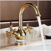 fashion high quality total brass gold chrome and rose gold finished bathroom sink faucet basin faucet with double cross handle