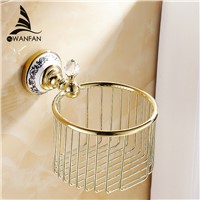 Paper Holders Retro Wall Mounted Chrome Crystal Brass Finish Bathroom Accessories Paper Holder Sets Toilet Roll Holder 6313