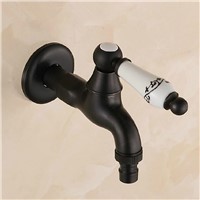 Bibcocks Oil Rubbed Bronze Black Garden Faucet Laundry Mop Wall Washing Machine Faucets Water Cold Tap Ceramic Handle HP-18