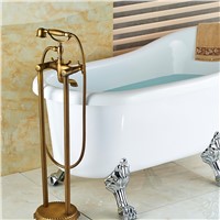 Wholesale And Retail Floor Mounted Antique Brass Bathroom Tub Faucet Floor Mounted Tub Filler + Hand Shower Mixer Tap