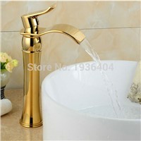 Waterfall Gold Faucet Single Handle Antique Kitchen Basin Mixer Taps Single Hole Sink Faucet G1061