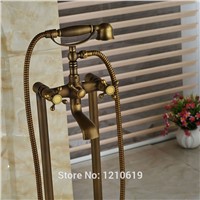 Newly Antique Brass Bathtub Faucet Mixer Tap Floor Standing Shower Tub Faucet w/ Hand Shower Soild Brass