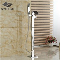 Newly Waterfall Bathtub Mixer Faucet Tap w/ ABS Hand Shower Chrome Shower Faucet Floor Standing One Handle