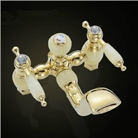 Shower Faucets New Marble Golden Bath Shower Set Brass Wall Mounted 8&amp;amp;quot; Rain Shower &amp;amp;amp; Handshower Faucet Set for Bath OG-223