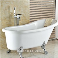 Newly Floor Type Waterfall Bathtub Faucet Mixer Tap Chrome Shower Tub Faucet w/ ABS Hand Shower Single Handle