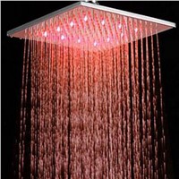 3 Color Changing Ceiling Mounted Square Rain Shower Head Thermostatic Valve Mixer Tap W/ Massage Jets Shower Sprayer
