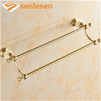 Luxury Wall Mounted Double Towel Holders Towel Bars Marble &amp;amp;amp; Brass Hangers Gold Finish