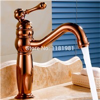 Rose Gold-plated long mouth single hole deck mounted brass artistic basin faucet  MDN-2