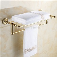 Luxury Euro Design Golden Finish Antique Brass Bathroom Towel Racks Romatic Double Towel Rack Wall Mounted Towel Shelf TR1003