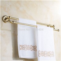 Double Gold Towel Bar Romantic Antique Brass Bathroom Towel Racks Wall Mounted Towel Shelf TR1005