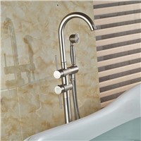 Brushed Nickel Free Standing Bathtub Mixer Faucet Dual Handles Bathroom Tub Faucet with Handshower Floor Mount