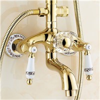 BAKALA Fashion gold plated shower gold shower set Brass faucet with black and white Pattern Decoration porcelain shower