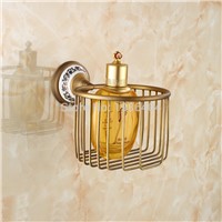 Bathroom Accessories Antique Brass Toilet Paper Holder with Porcelain Wall Mounted Bathroom Basket PH211