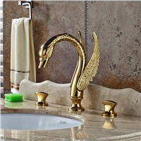 Wholesale And Retail Golden Animal Swan Deck Mounted Bathroom Basin Faucet Brass 3 Holes Tub Faucet Vanity Sink Mixer Tap