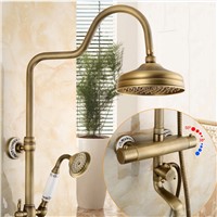 Creative Antique Thermostatic Valve Rainfall Shower Faucet Wall Mounted Brass Ceramic Mixer Tap W/ Hand Shower