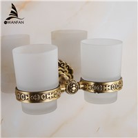 Cup &amp;amp;amp; Tumbler Holders Glass Cup Brass Antique Toothbrush Cup Holder Set Luxury Bathroom Accessories Wall Tumbler Holders 10703F