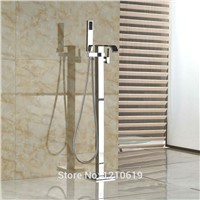 Uythner Newly Floor Standing Shower Tub Faucet w/ Hand Sprayer Chrome Bathtub Mixer Faucet Single Handle