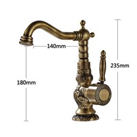 Deck Mounted Antique Brass Bathroom Basin Faucet Single Handle Hole Mixer Tap Carved Faucet