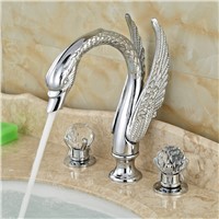 Brand New 3pcs Style Shape Basin Sink Faucet Deck Mount Cristal Handles Bathroom Mixer Taps in Chrome