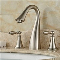 Creative Design Bathroom Mixer Faucet Two Handles 3 Hole Basin Sink Hot Cold Water Taps Brushed Nickel Finish