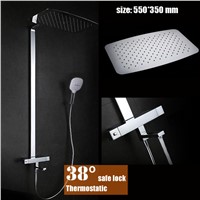 High grade quality brass material thermostat control shower set with 550*350mm large size pressure rain shower head