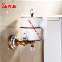 Wall Mounted Upright WC Toilet Paper Holder  Brass crystal ceramic Roll Tissue Bracket box bathroom accessories