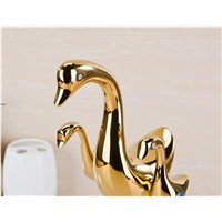 Fashion Brass high quality swan design gold finished hot and cold Basin Faucet Sink Faucet Bathroom basin Faucet
