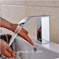 Uythner Newly Waterfall Automatic Sensor Basin Faucet Chrome Plate Bathroom Touchless Sink Faucet Cold Water Tap