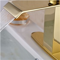 High-grade Bathroom Sink Mixer Faucet with Hole Cover Hot &amp;amp;amp; Cold Water Taps Deck Mount Golden