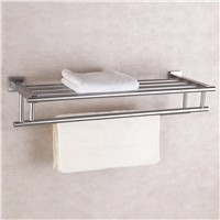 Stainless Steel Bath Towel Rack Bathroom Shelf with Double Towel Bar 60 CM Storage Organizer ,Brushed Finish