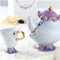 New style Hot Sale Cartoon Beauty And The Beast  Mug Mrs Potts Chip Tea Pot Cup 2PCS One Set Lovely Xmas Gift