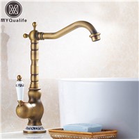 Modern Antique Bathroom Sink Faucet Ceramic Handle Brass Hot and Cold Water Vanity Sink Bathroom Kitchen Mixer Taps