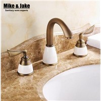 Double handle white ceramic Antique basin faucet mixer tap 3pcs set antique brass faucet bathroom sink tap basin mixer vintage