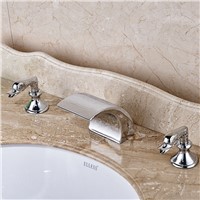 Modern Brass LED Light Basin Faucet Waterfall Dual Handle Mixer Taps Chrome Finished
