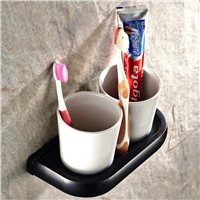 Luxury European Black Copper ToothBrush Tumbler&amp;amp;amp;Cup Holder High Quality Double Cups Brushed Rack  Bathroom Accessories Sets T25
