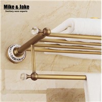 Whole brass crystal towel shelf Antique brass bath towel rack Active rack bathroom towel holder Antique Double towel shelf