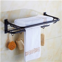 European luxury 100% copper black bronze folding towel rack uropean antique copper bathroom hardware pendant black belt 5 hooks