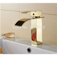 Gold Plated Bathroom Waterfall Faucet Square Basin Sink Mixer Tap G-001