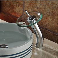 Fashion brass chrome finished bathroom sink faucet,single lever hot and cold waterfall basin faucet glass faucet