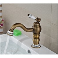 Fashion brass bronze finished bathroom sink faucet,single lever hot and cold  basin faucet with ceramic decoration