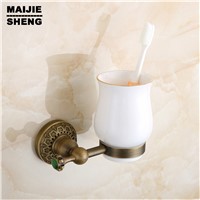 Bathroom antique bathroom accessories single cup holder Tumbler holder brushing  single glass cup holder with green stone