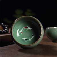 Chinese Longquan Celadon Golden Fish Teacups Tea Maker Cup Caneca China Porcelain Tea Cups Crackle Tea Set Tea Pot