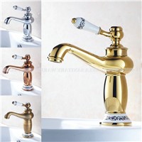 Beelee BL5357GThe Golden Antique Copper Basin Faucet Undercounter Washbasin Faucet Bathroom Cabinet of Blue and White Porcelain