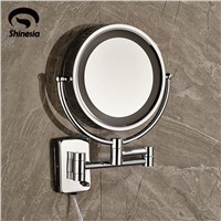 LED Chrome Brass Frame Wall Mounted Make Up Mirror 3 * Magnifying Beauty Mirror