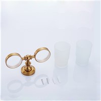 Jooe Antique Bronze Glass Double cup toothbrush holder with copo cup holer rack toothbrush Bathroom Accessories