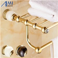 GJade Series Golden Polish Copper &amp; Jade/Marble Towel Rack Continental Bathroom Accessories Sanitary Wares Towel Bar Towel Shelf