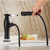 Basin Faucets Pull Out Taps Black Ceramic Single Handle Cock Deck Mounted ORB Hair Washing Bath WC Crane Classic HP-6126R