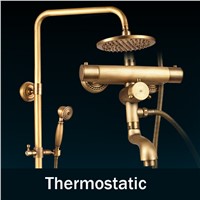 Brass Antique Dual Handle Thermostatic Shower Faucets Dual Handle Rainfall Temperature Control Shower Mixer Taps